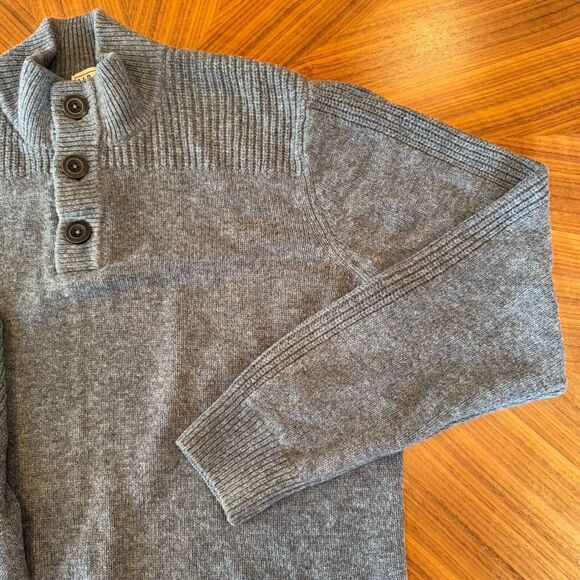 LL Bean 100% Lambs Wool Sweater Mens Large Gray Henley 3 Button Pullover EUC - Picture 8 of 12
